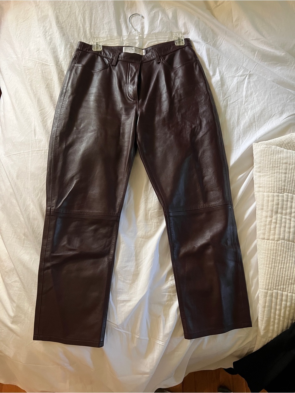 IRO Paris Luxurious Burgundy 100% Lamb Leather Straight-Leg Pants - lined